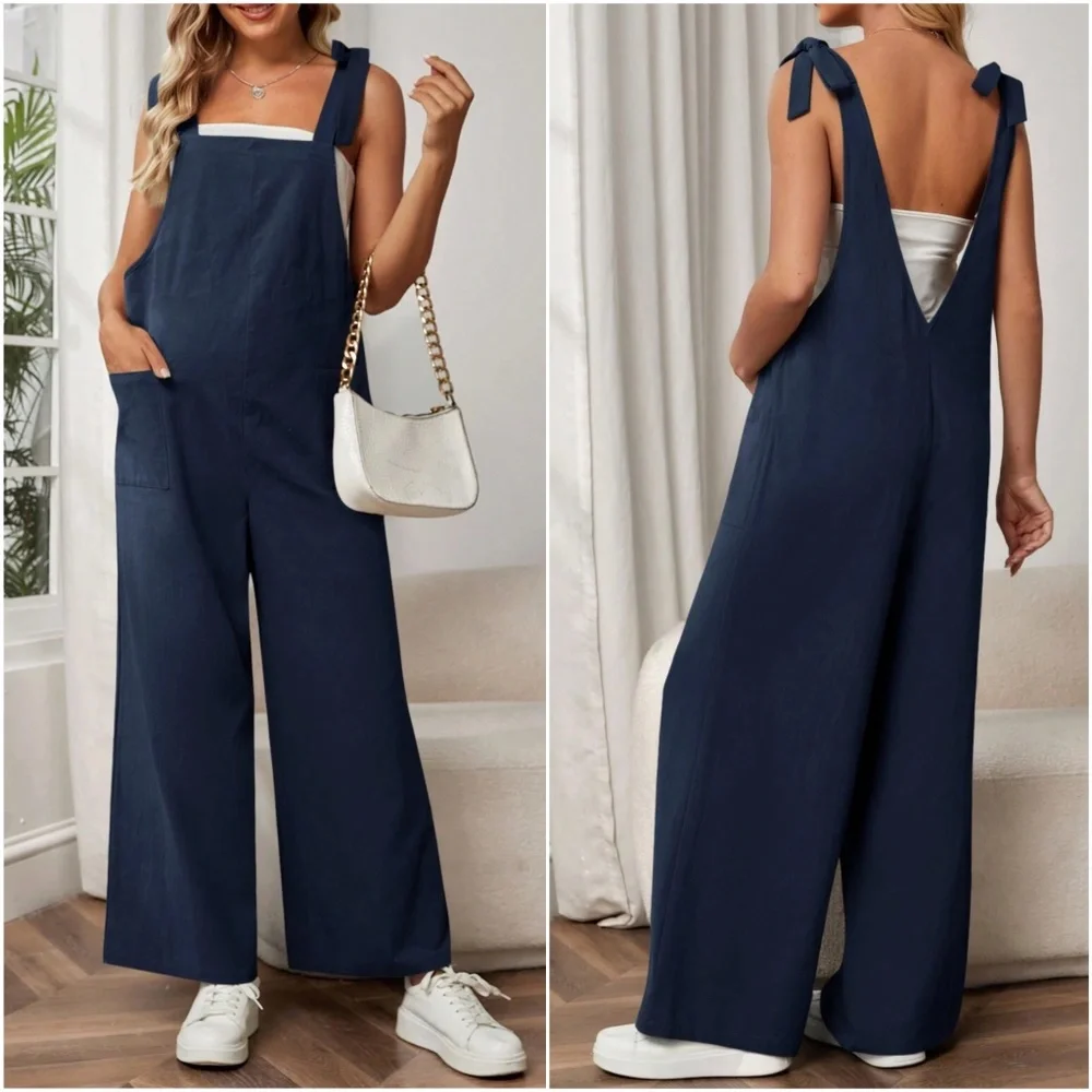 Maternity Solid Wide leg Jumper Jumpsuit - Picture 5 of 6